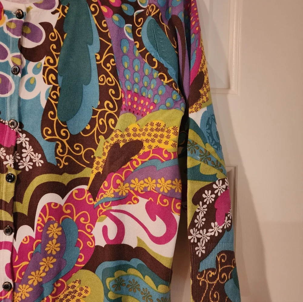 AUGUST SILK COMPANY COLORFUL PAISLEY PATTERN CARDIGAN LARGE EUC - Picture 3 of 8